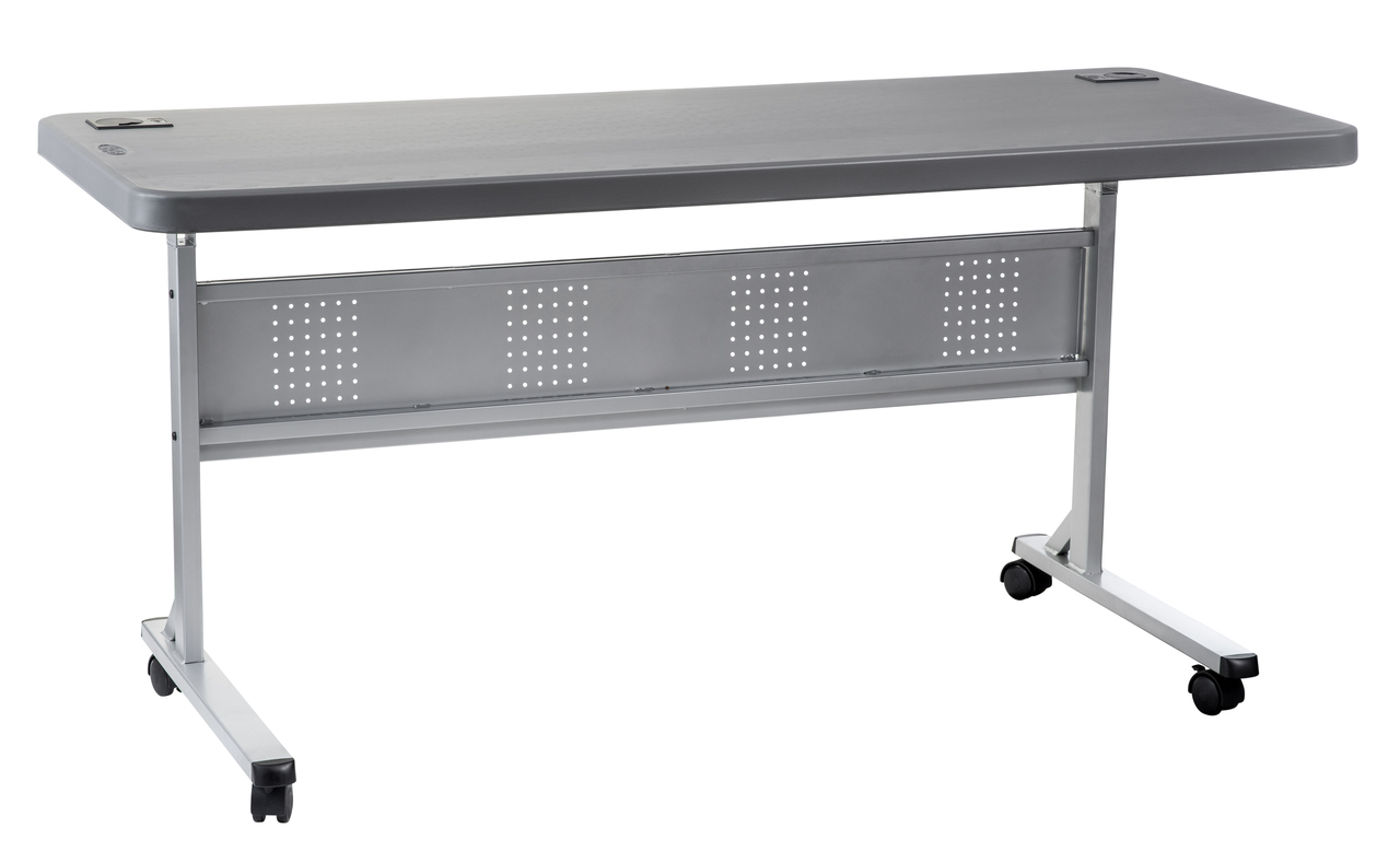 NPS 24" x 60" Flip-N-Store Training Table - Charcoal Slate Top and Silver Frame