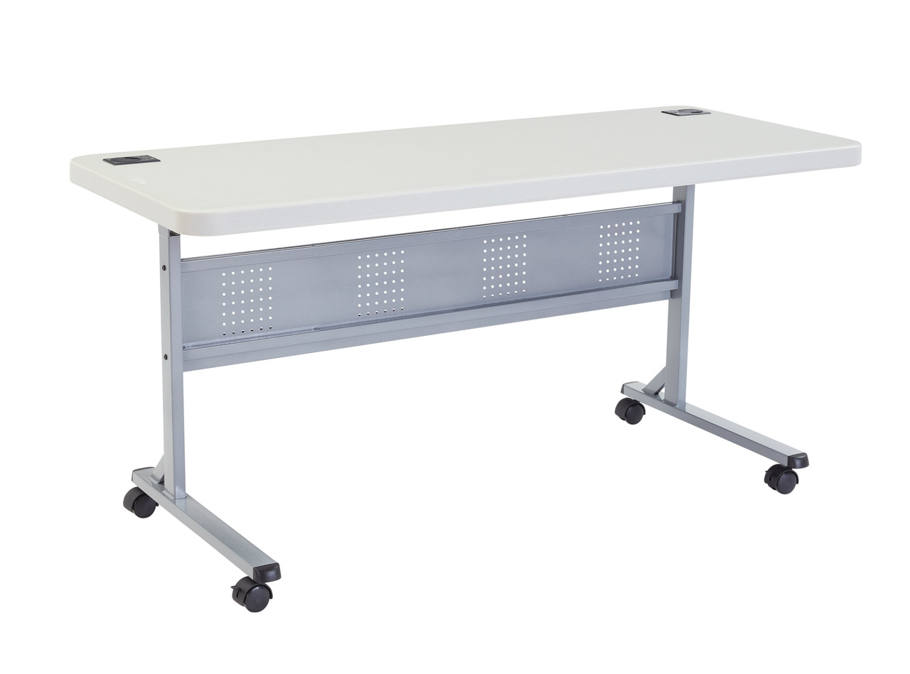 NPS 24" x 60" Flip-N-Store Training Table - Speckled Grey Top and Grey Frame