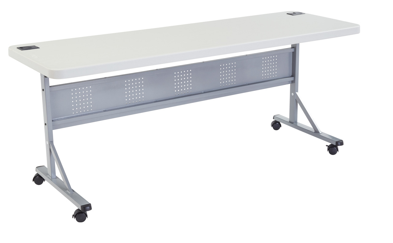 NPS 24" x 72" Flip-N-Store Training Table - Speckled Grey Top and Grey Frame