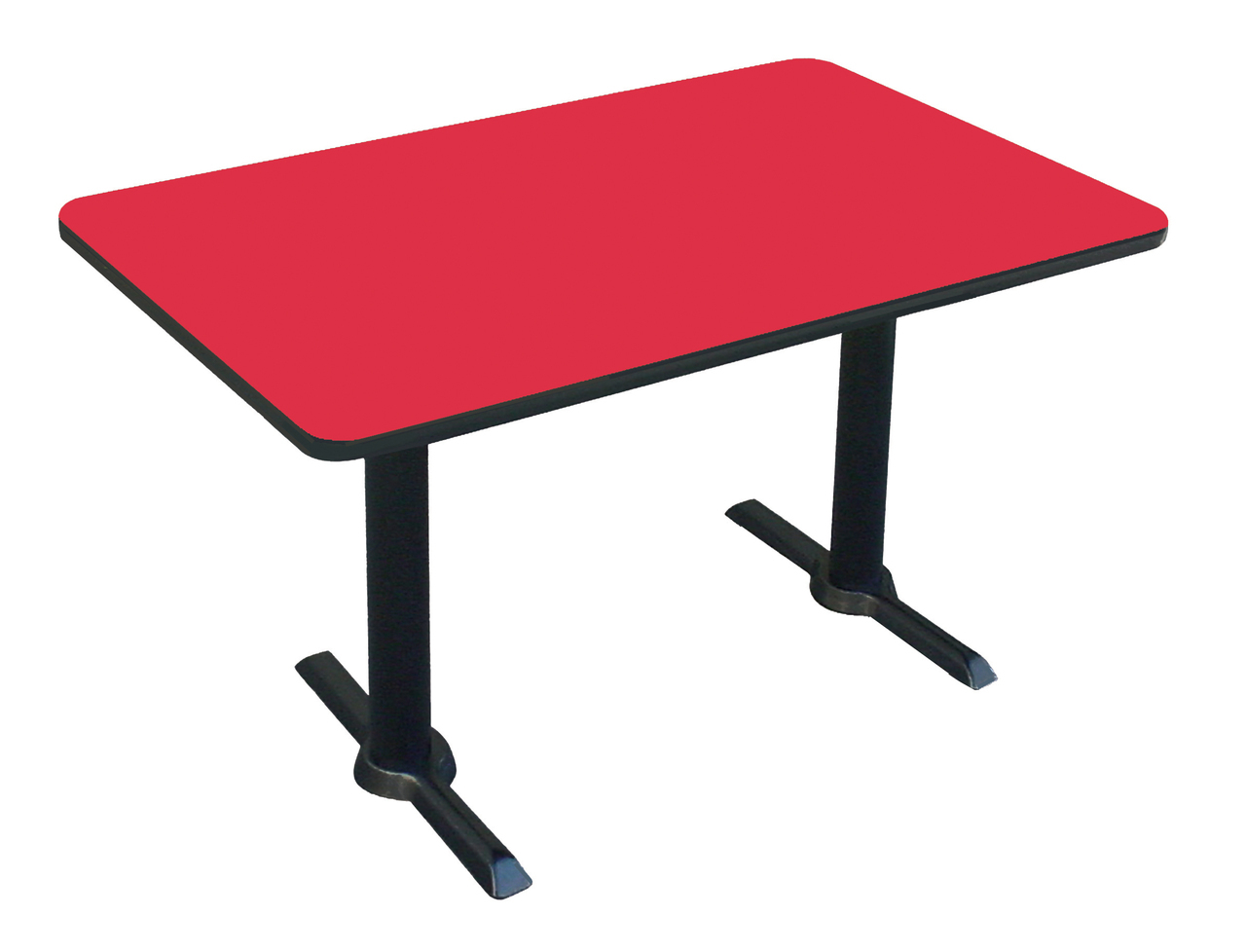 Cafe and Breakroom Table w T-Bases in Red (30 in. x 48 in./Walnut)