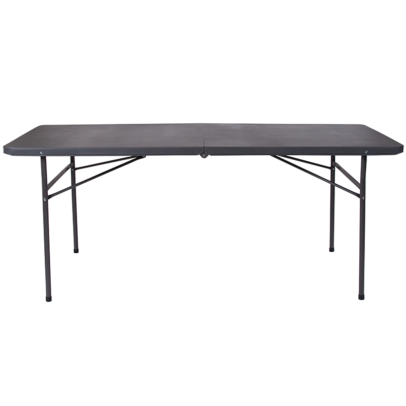 Alamont 30''W x 72''L Bi-Fold Dark Gray Plastic Folding Table with Carrying Handle (ALA-EBEM-224363)