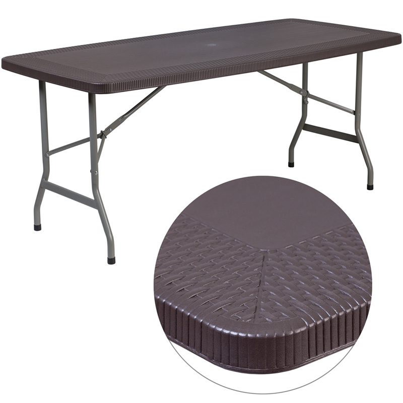 Alamont 32.5''W x 67.5''L Brown Rattan Plastic Folding Table (ALA-EBEZ-202484)