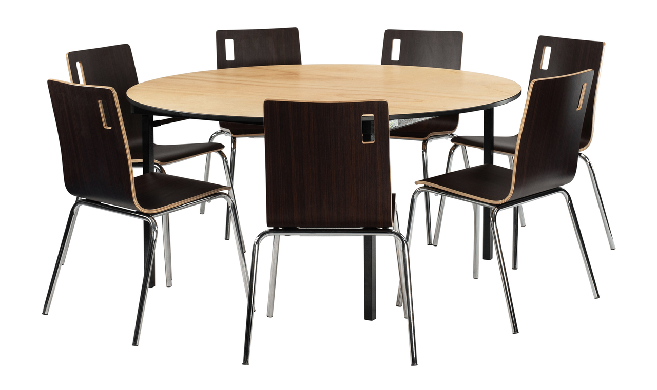 NPS 48" Round Max Seating Folding Table, Particleboard Core/T-Mold - Black Frame