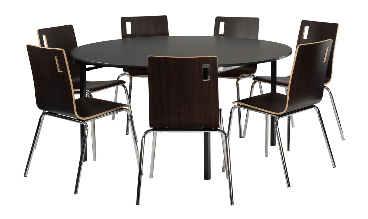 NPS 72" Round Max Seating Folding Table, Particleboard Core/T-Mold - Black Frame