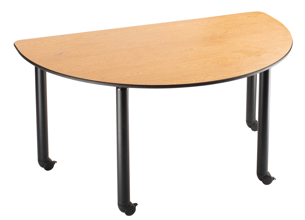 NPS Innovator Table - Semi-Circle - Adjustable Height Legs - Casters - Oak Top and Black Frame