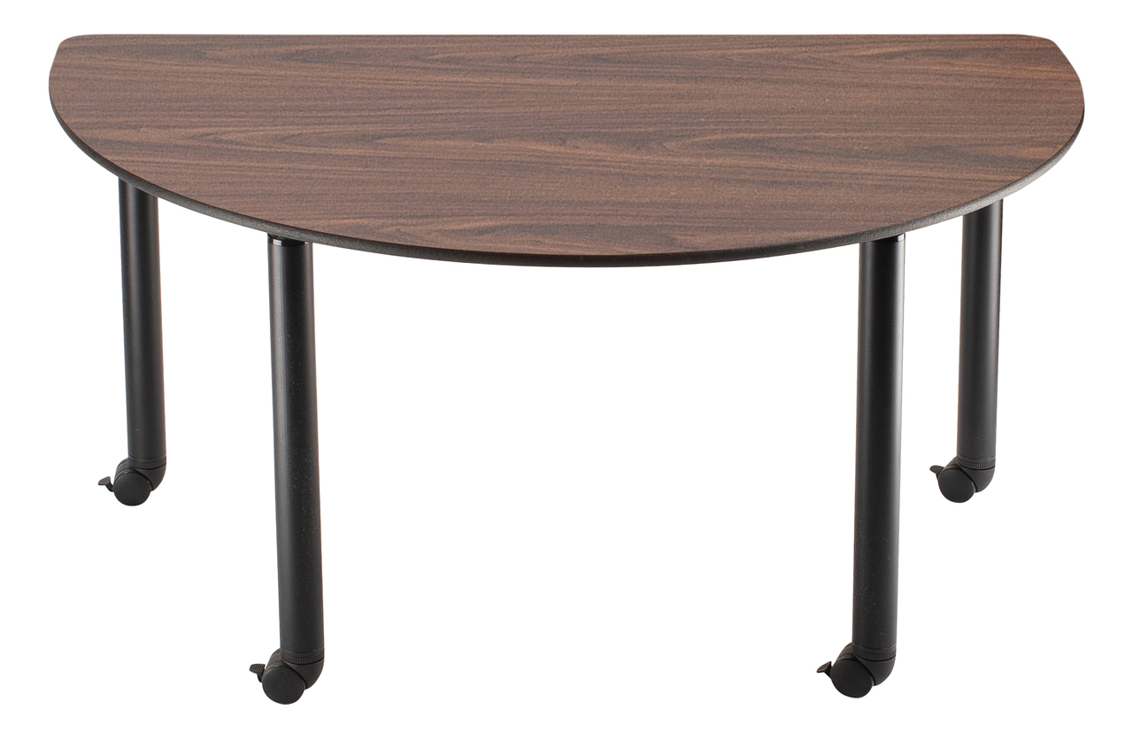 NPS Innovator Table - Semi-Circle - Adjustable Height Legs - Casters - Walnut Top and Black Frame