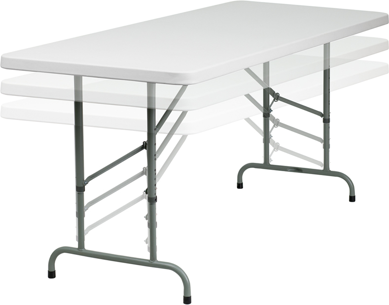 Alamont 30''W x 72''L Height Adjustable Granite White Plastic Folding Table (ALA-SC41-9377)