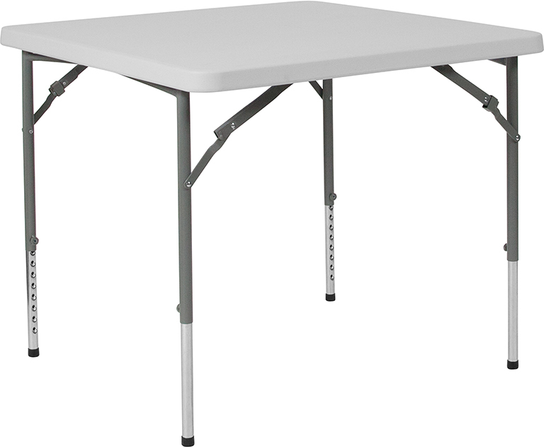 Alamont 34'' Square Height Adjustable Granite White Plastic Folding Table