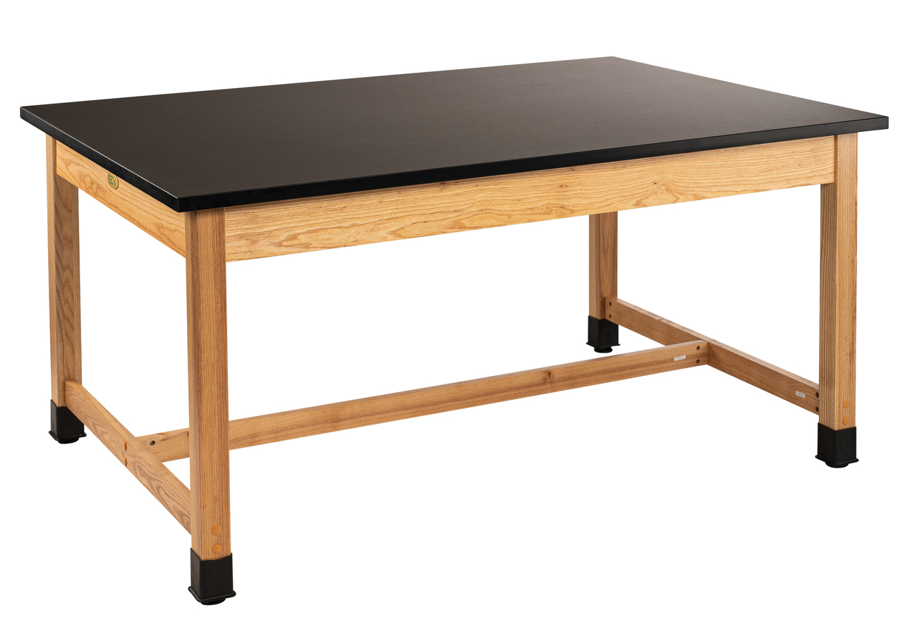 NPS Wood Science Lab Table -  42"x60"x36" -  Chemical Resistant Top - Black Top and Ash Leg