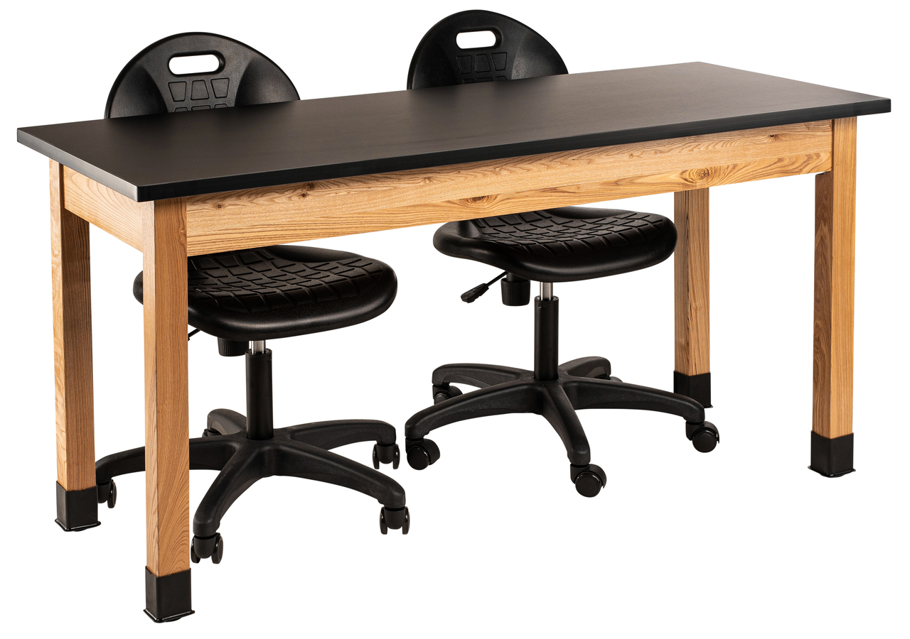NPS Wood Science Lab Table -  30"x60"x36" -  Chemical Resistant Top - Black Top and Ash Leg