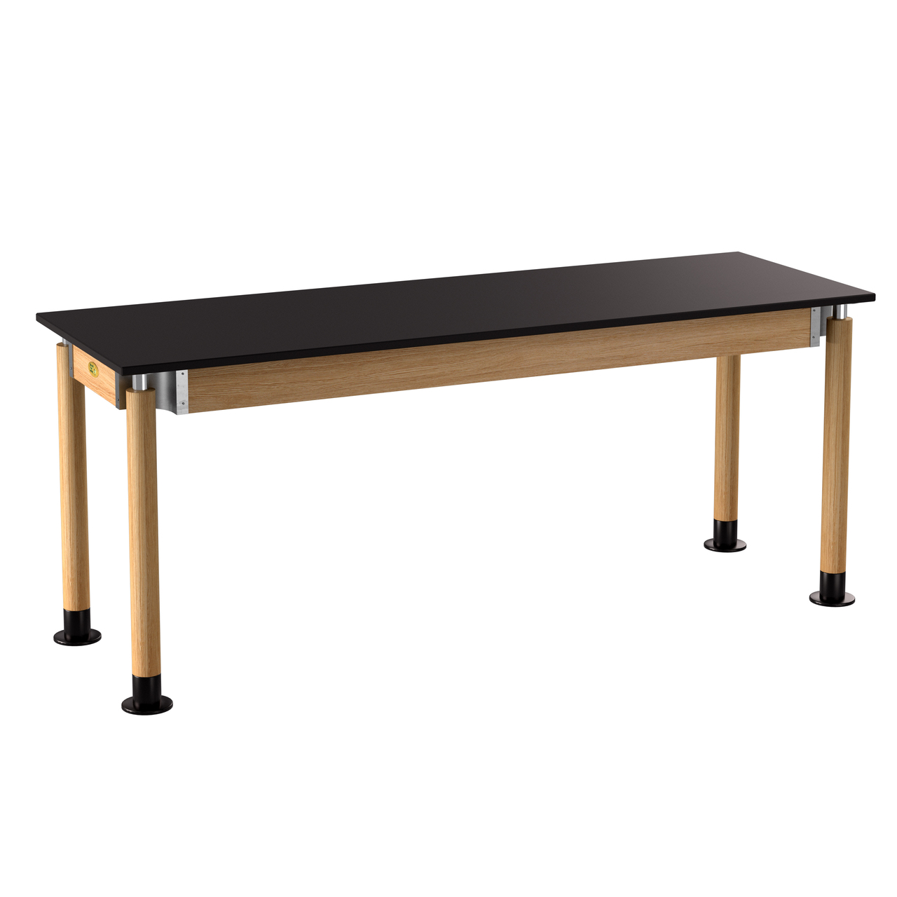 NPS Signature Science Lab Table, Oak, 24"x72", Chemical Resistant Top - Black Top and Oak Leg
