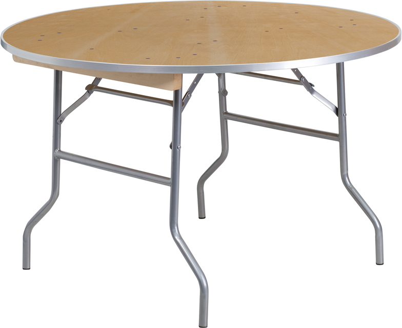 Alamont 48'' Round HEAVY DUTY Birchwood Folding Banquet Table with Metal Edges (ALA-YB59-14721)