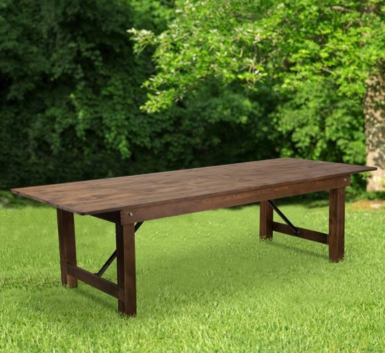 Farm Table - 9' x 40" Rectangular Antique Rustic Solid Pine Folding Farm Table