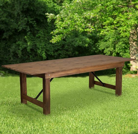 Farm Table - 8' x 40" Rectangular Antique Rustic Solid Pine Folding Farm Table