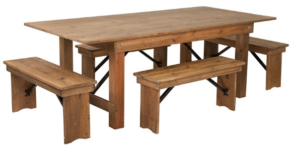 7' x 40'' Antique Rustic Folding Farm Table and Four Bench Set