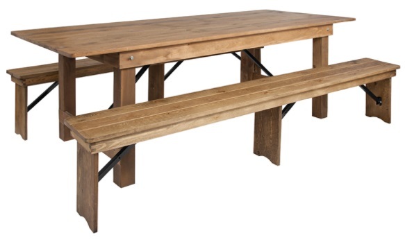 Farm Table -8' x 40'' Antique Rustic Folding Farm Table and Two Bench Set