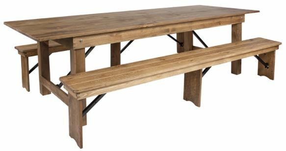 Farm Table - 9' x 40'' Rectangular Antique Rustic Folding Farm Table and Two Bench Set