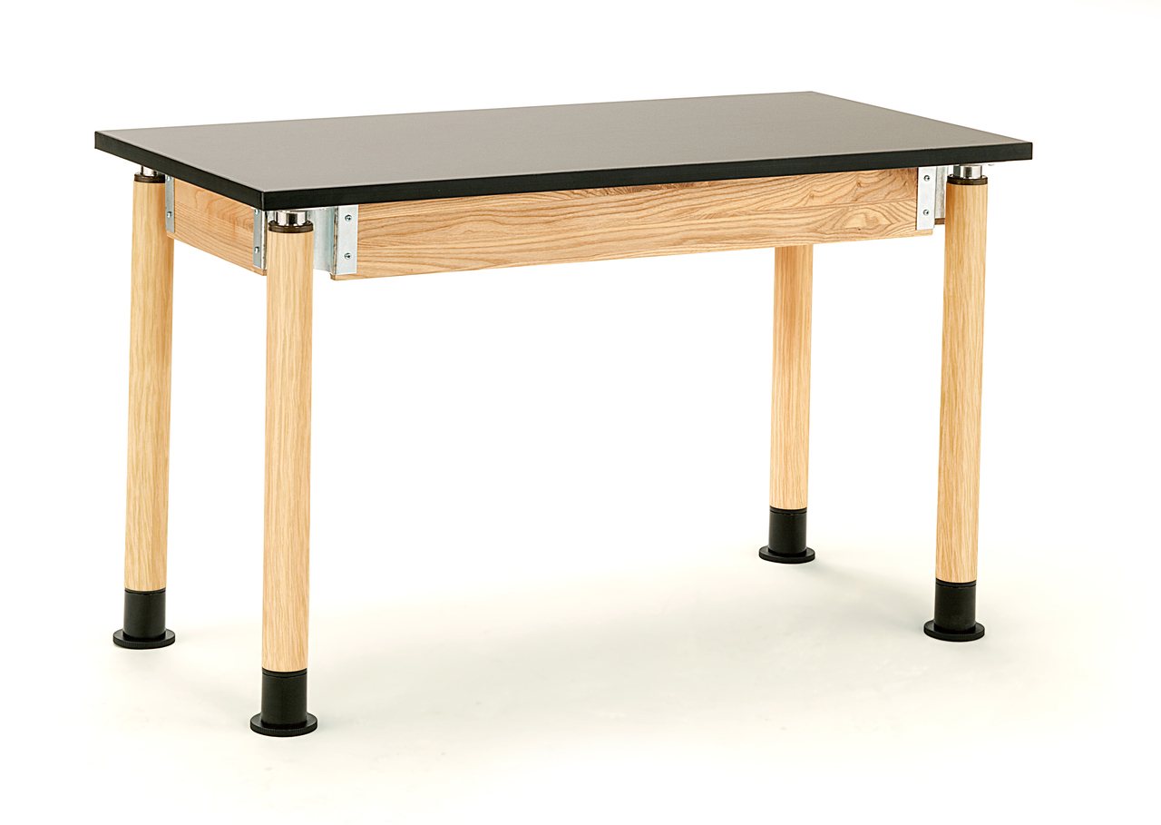 NPS Signature Science Lab Table -  Oak -  24"x48" -  Phenolic Top - Black Top and Oak Leg