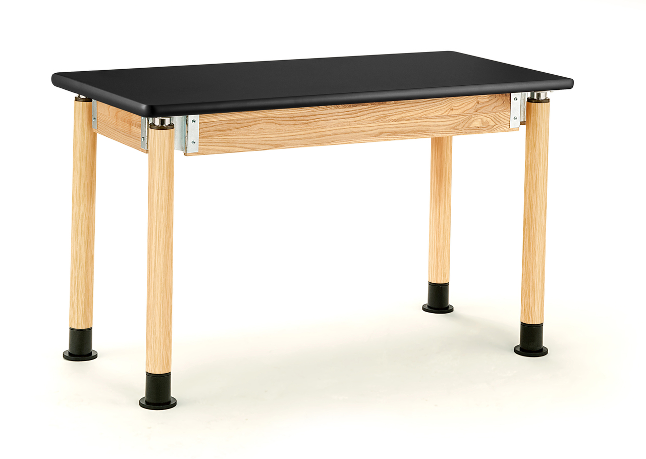 NPS Signature Science Lab Table -  Oak -  30"x60" -  HPL Top - Black Top and Oak Leg